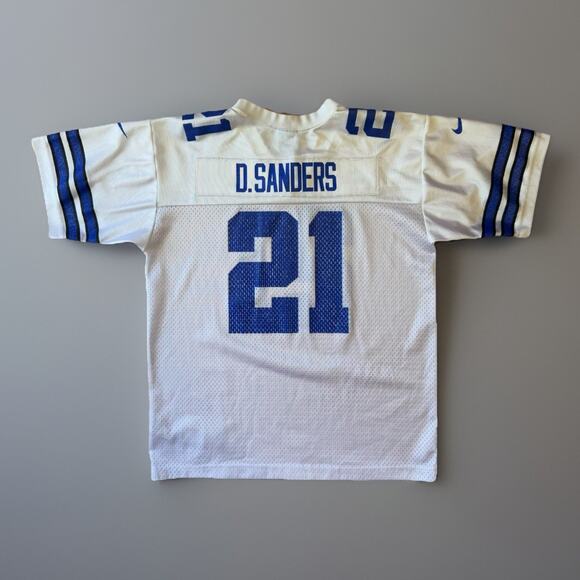 Vintage Deion Sanders Dallas Cowboys Jersey Youth Large White 90s Nike Football - Picture 1 of 7